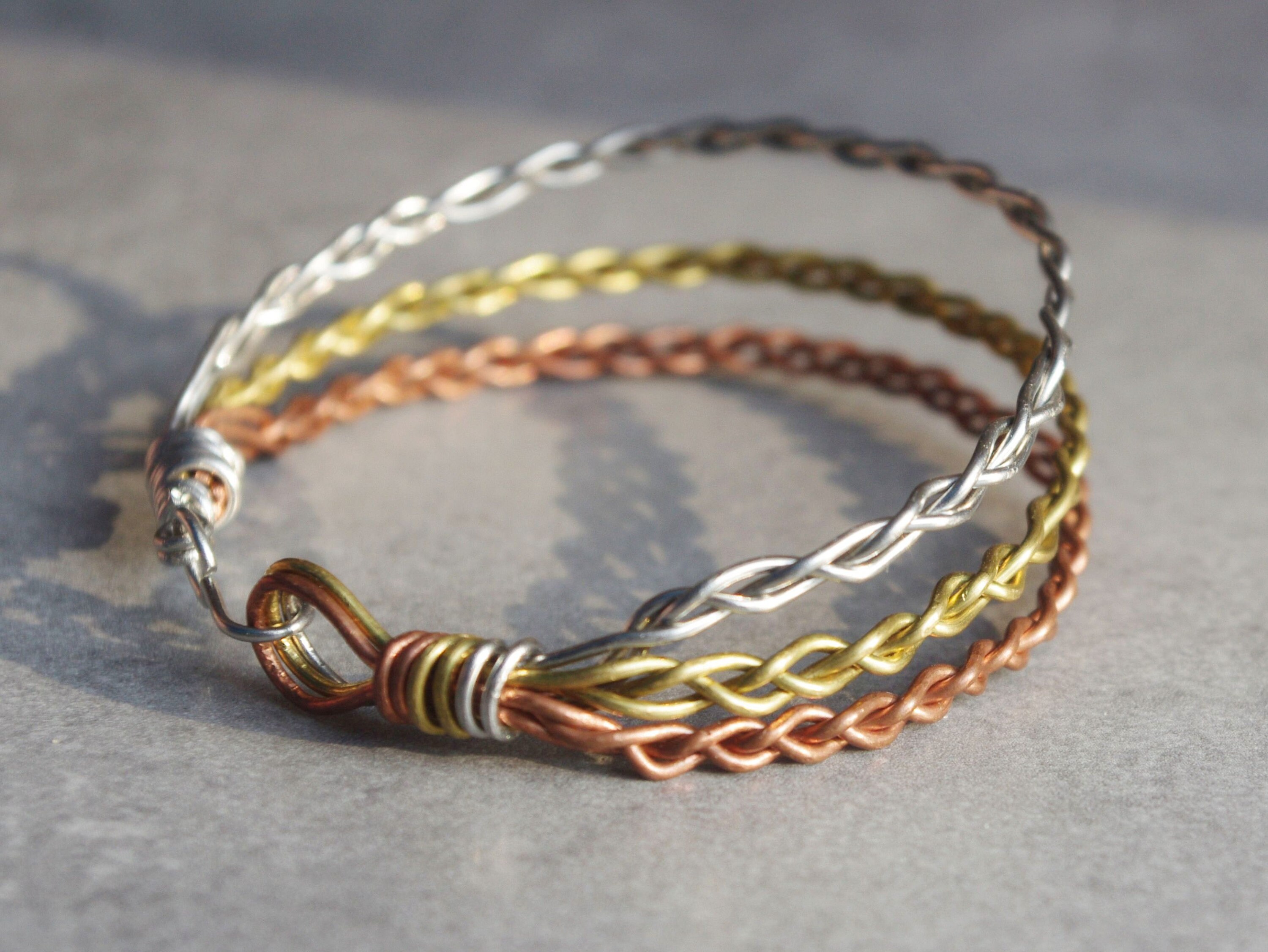 Three metal wire wrapped braided bracelet. Three braids. Etsy