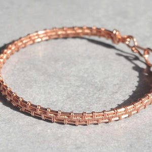 Pure copper wire wrapped bracelet. Square, saw tooth wave pattern, braid.