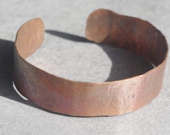 Forged Copper Cuff Bracelet, Flame Painted, Hammered Texture