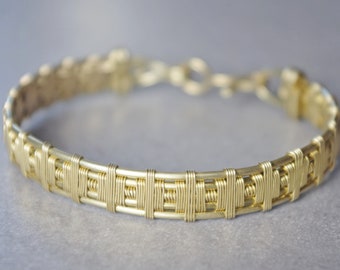Wire Wrapped Brass Bracelet, Boho Diamond Weave