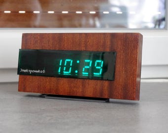 Refurbished working unique pattern digital rare Soviet VFD alarm table clock Elektronika 6 (Электроника 6). Historical soviet era item.