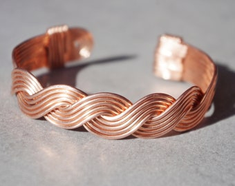Handmade Copper Braid Bracelet, Adjustable Wire Bangle