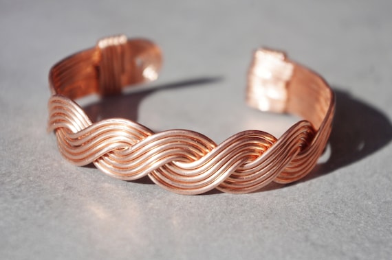 Pure Copper Wire Bracelet, Fantasy Wide Braid Like Wrapped Wire Bangle,  Braided Bracelet, Copper Handmade Bracelet, Recycled Wire Jewelry. 