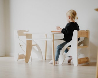 Kids Table and Chairs set/ Wooden Montessori table & chairs for toddlers and kids/ Kids furniture