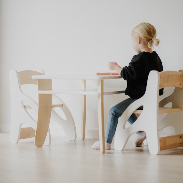 Ensemble table et chaises pour enfants/ Table et chaises Montessori en bois pour tout-petits et enfants/ Meubles pour enfants