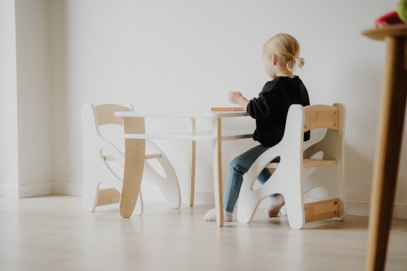 Montessori table and cheirs set for toddler. Made from CSF-certified solid wood.