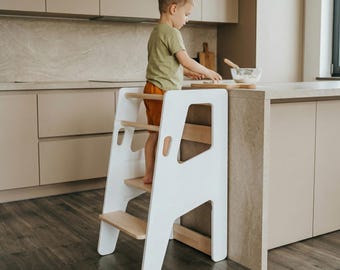 Exclusive Montessori Kitchen Tower, Adjustable Step Stool, Toddler Helper