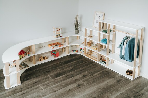 Montessori Shelf: Solid Wood Kids Toy Storage, Nursery Shelves