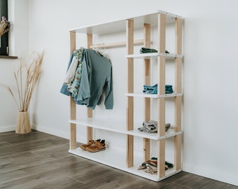 Armoire Montessori avec étagères/Portant en bois massif pour enfants/Rangement ouvert pour vêtements/Étagère modulable