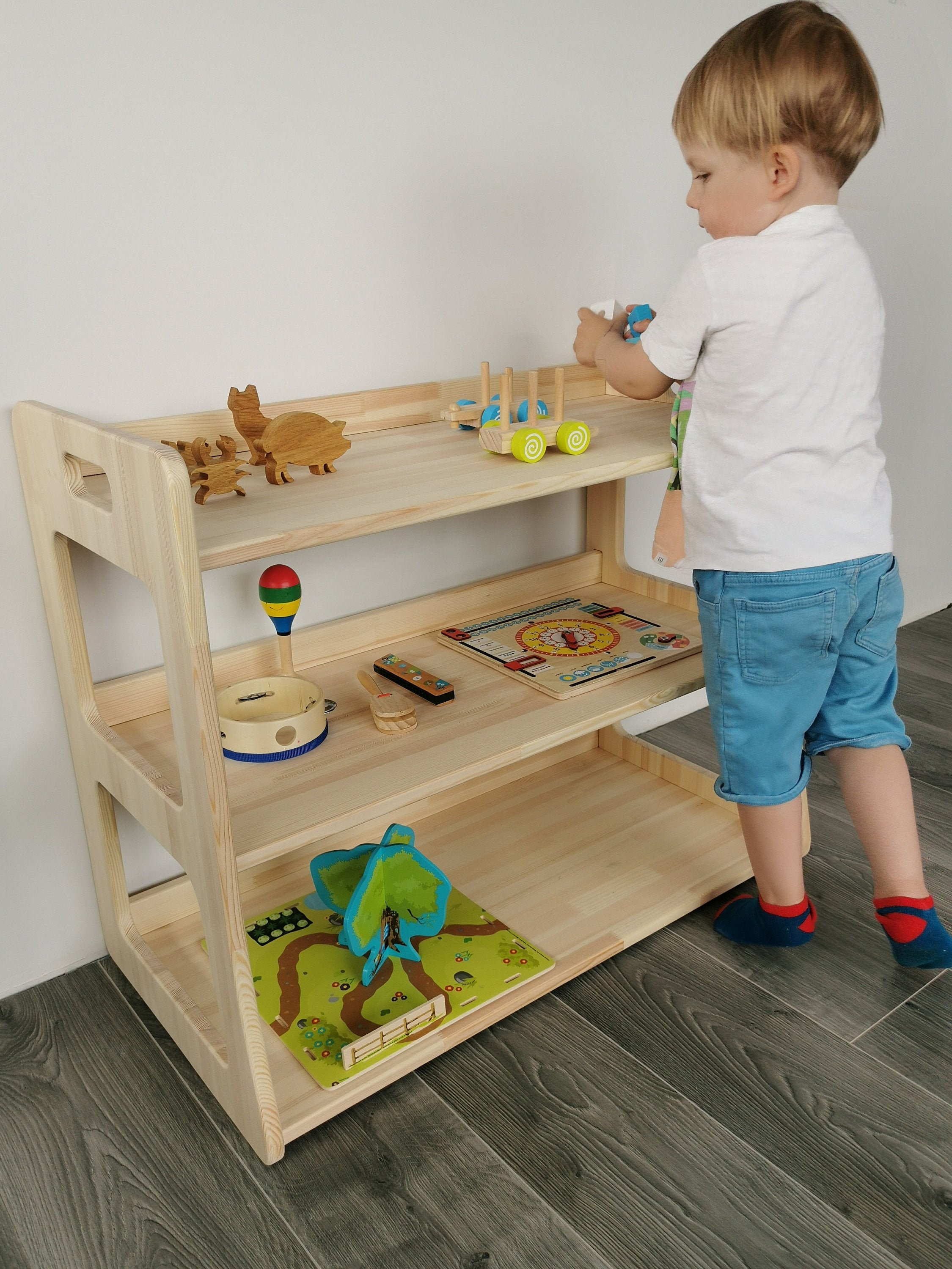 Montessori shelf / Solid wood shelf for kids / Kids activity Etsy