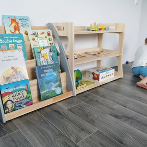 The Montessori bookshelf in the photo is next to our Montessori shelf. These two items are designed to be set - same height and depth options. Both items are extremely robust and stable and do not need to be fixed to the wall