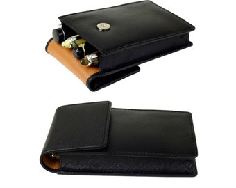 Genuine leather Pen pouch case for 4 super jumbo pens in Safiano black - Pure handmade