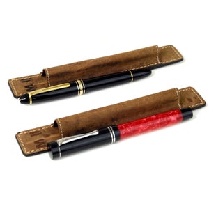 Genuine leather pen sleeve Natural vintage tan 2 pcs set  – to store 1 super jumbo pen