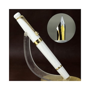 Kanwrite piston filler white marbled fountain pen with dulatone full flex  nib - Multiple nib choice