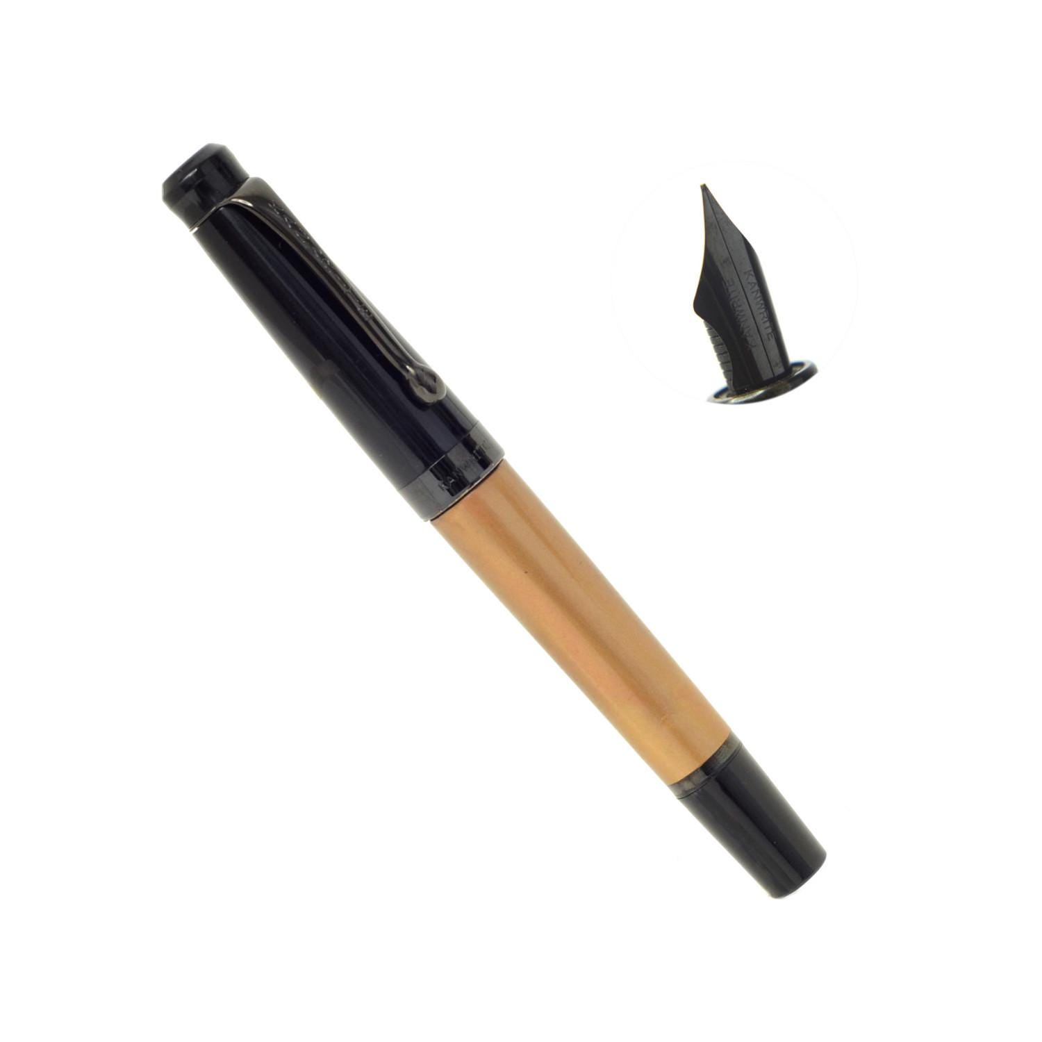 kanwrite ebony pearl golden + black cap Piston filler fountain pen with PVD full flex nib | 4 nib choices