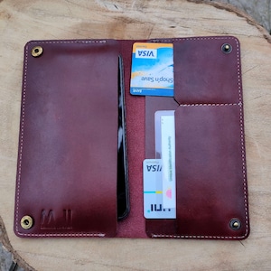 Genuine Leather travel wallet in cherry brown softy leather - For Mobile phone and cards