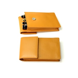 Genuine leather Pen pouch case for 4 super jumbo pens in safiano pattern mango yellow colour - Pure handmade