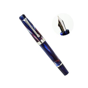 Kanwrite blue black marbled piston filler fountain pen with dulatone full flex gold plated nib - 4 nib choices