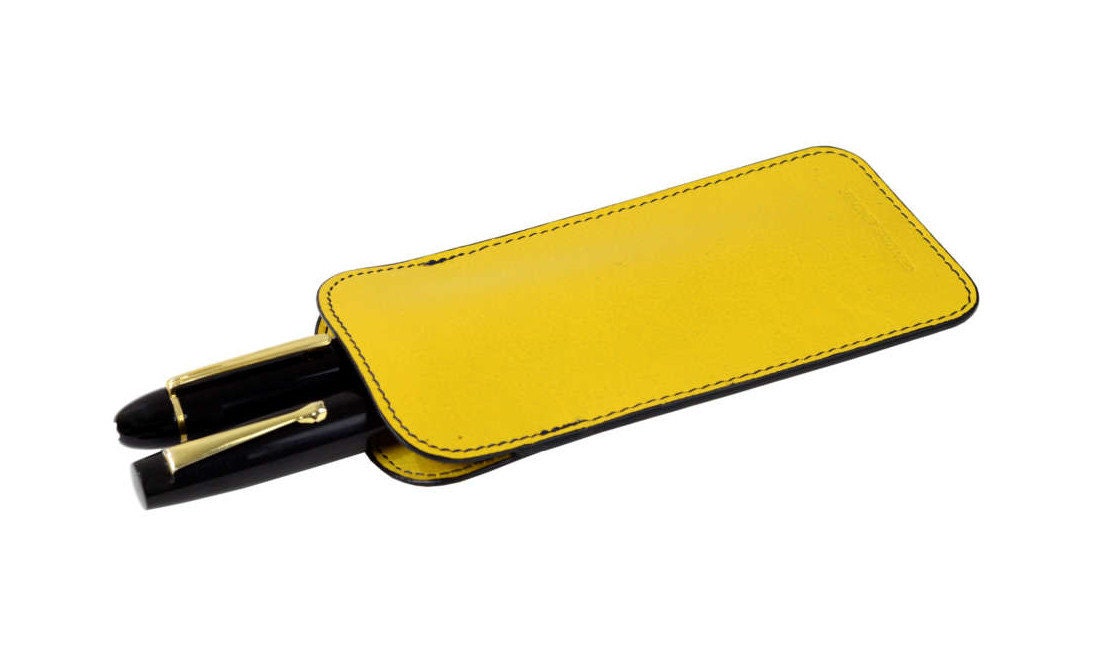Capa de caneta de couro puro para 2 canetas-tinteiro Jumbo em amarelo cromado - marca M II