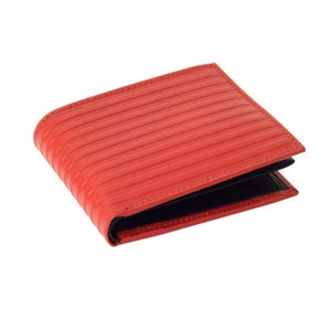 Vegetable tanned Leather Wallet in scarlet red colour | stripe stamped | RFID blocking