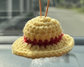 Luffy Straw Hat Car Mirror Hanger Anime Car Charm