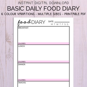Daily Food Diary Printable , Food Journal , Digital Diet , Weight Tracking Food Intake Log , Meal Planner , Water Tracker , A4 A5 Letter PDF