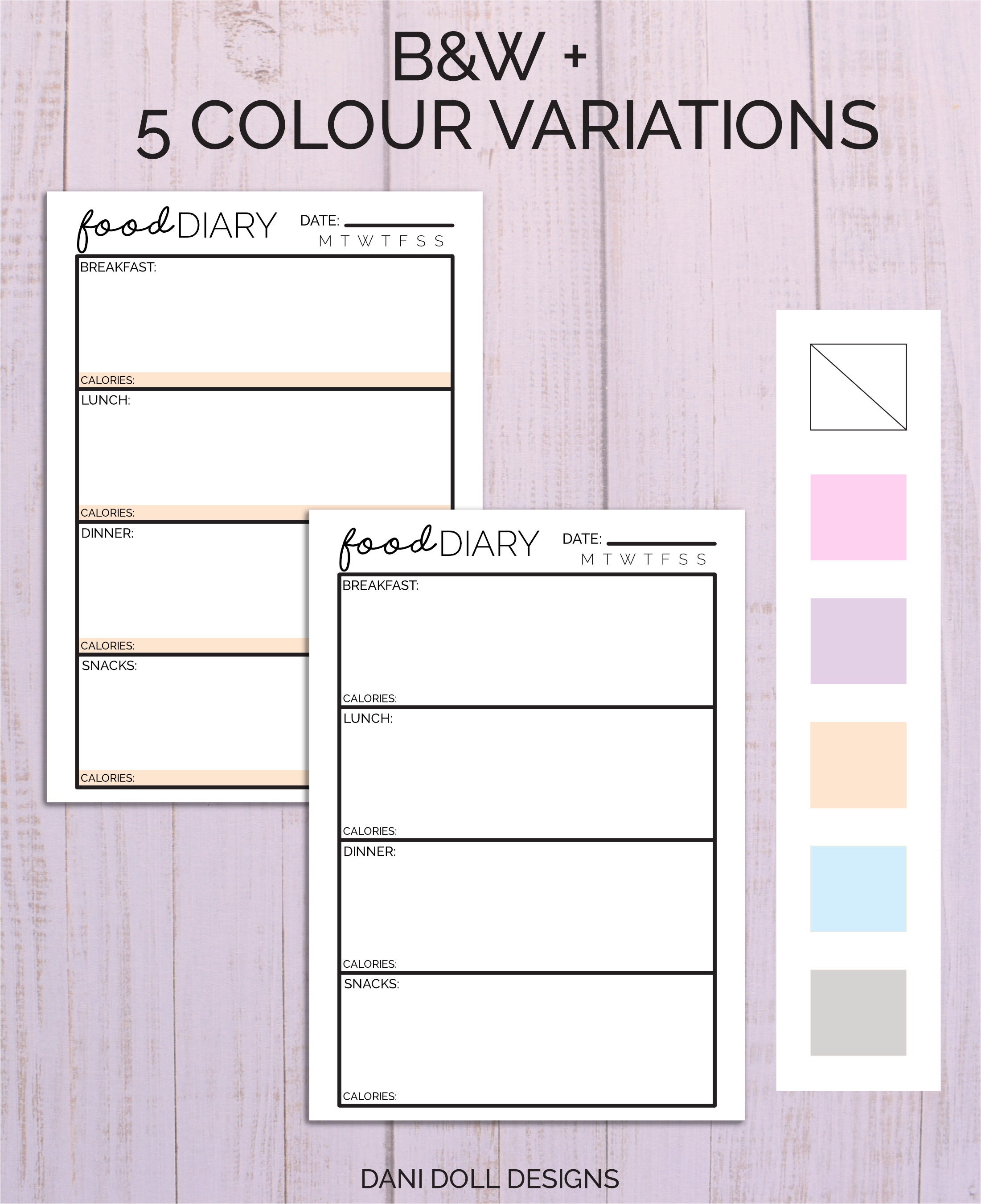 Daily Food Diary Printable , Food Journal , Digital Diet , Weight ...