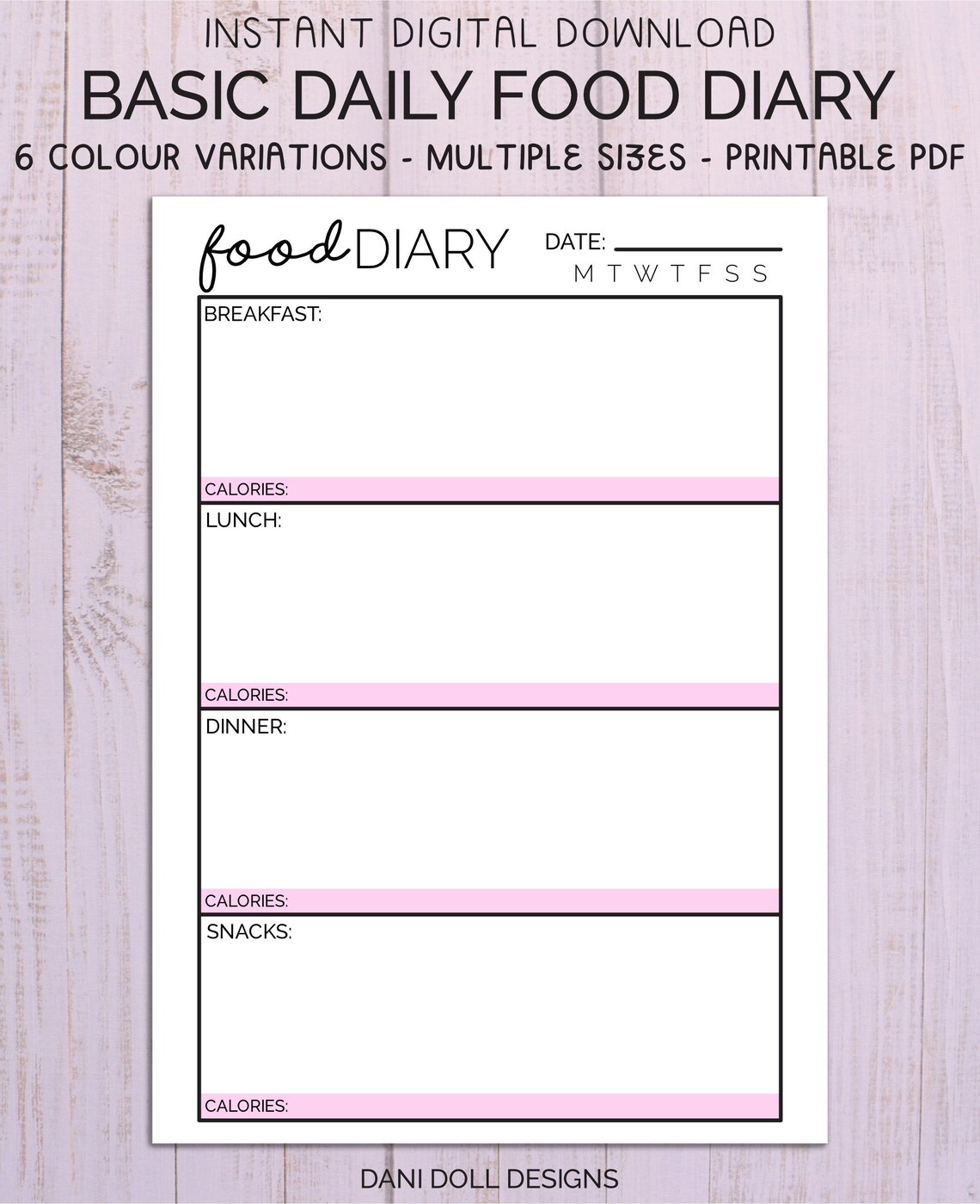 Daily Food Diary Printable , Food Journal , Digital Diet , Weight ...