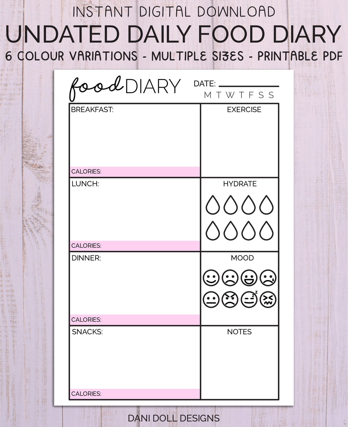 Daily Food Diary Printable Food Journal Digital Diet Weight Daily Food Diary Printable Food Journal Digital Diet Weight