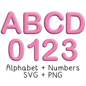 Pink Icing Inspired A-Z 0-9 Alfabeto y números SVG y PNG Set - Baby Girl Sweet Kawaii Clip Art Bold Monogram Vector Print and Cut Files