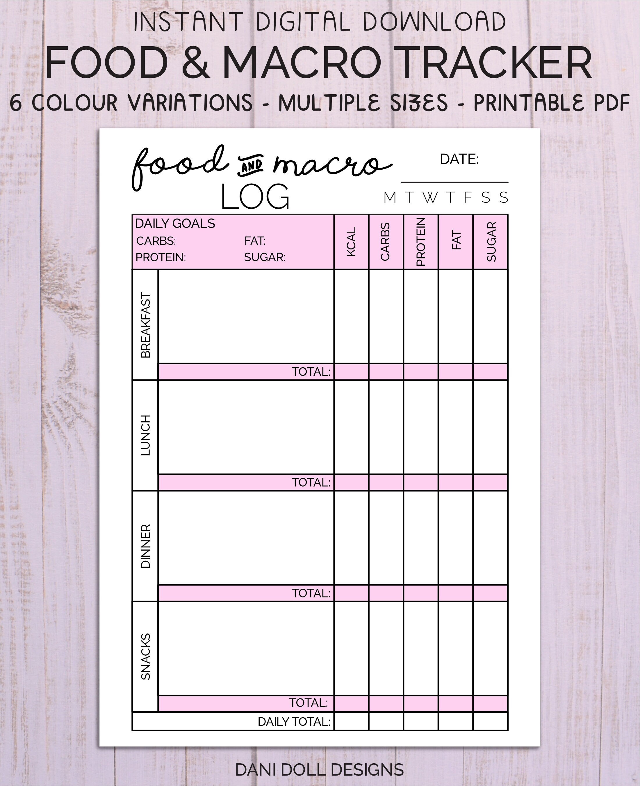 Food Diary & Macro Tracker Printable , Weight Tracking Intake Log , Track Carb Fats Protein and ...