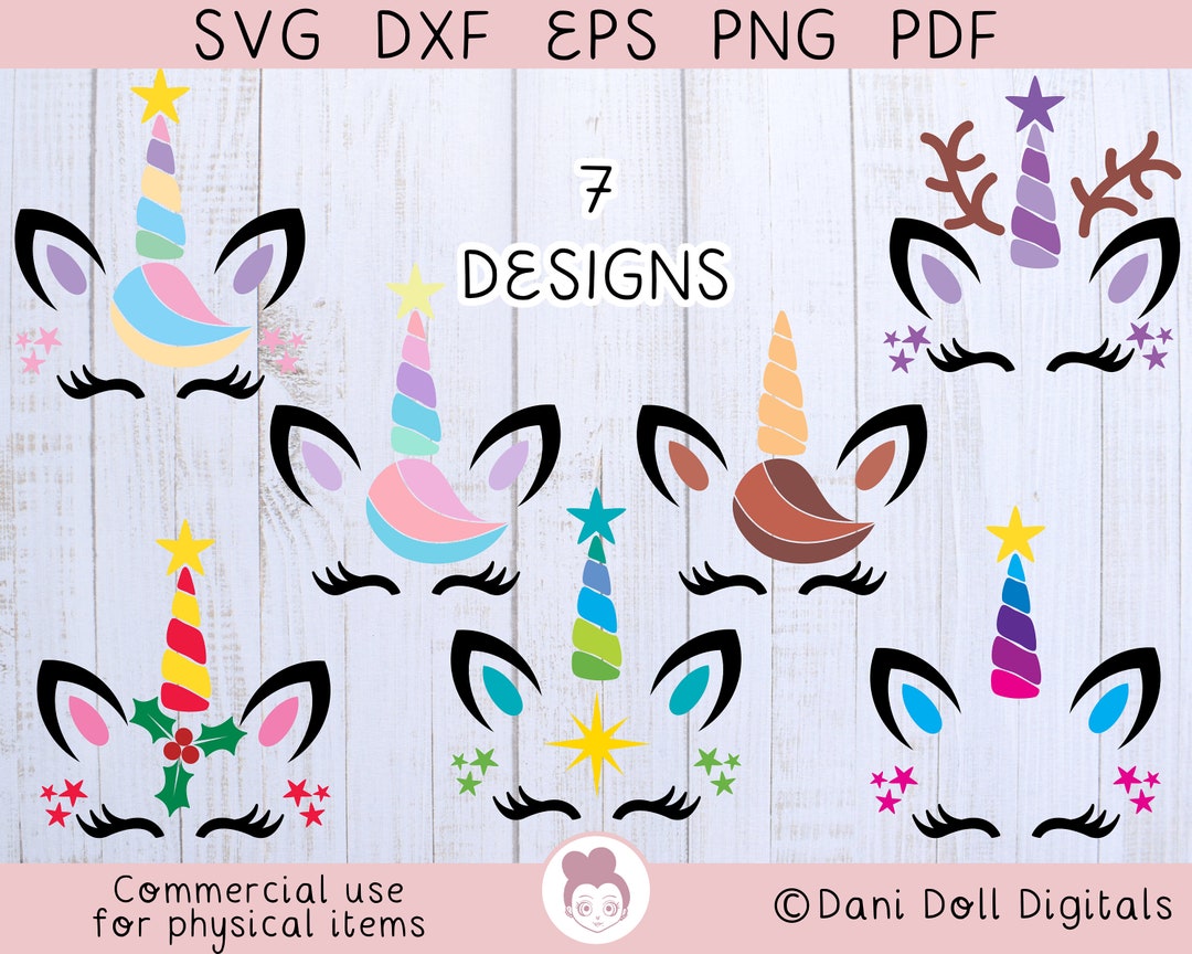 Pastel Unicorn Face SVG DXF PNG Cute Unicorns Cut File for Cricut ...