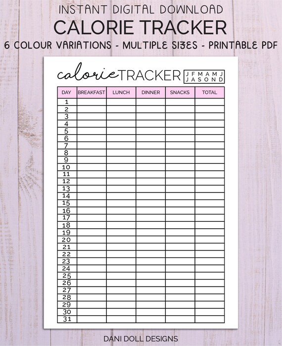Calorie Tracker Printable Food Journal Weight Tracking Etsy