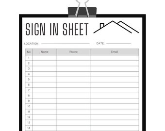 Realtor Open House Sign In Sheet Template, Instant Download Sign In Sheet， Printable Sign In sheet，Real Estate Open House Sign In Sheet
