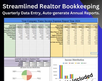 Realtor Bookkeeping Income Expense Google Sheet with Bonus Mileage Tracker- Small business bookkeeping Google Sheet - Simple and Functional