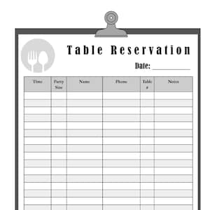 Printable Restaurant Table Reservation Form | Restaurant Guest Table Reservation in PDF JPEG  and Word Format Alternate row colors -Digital