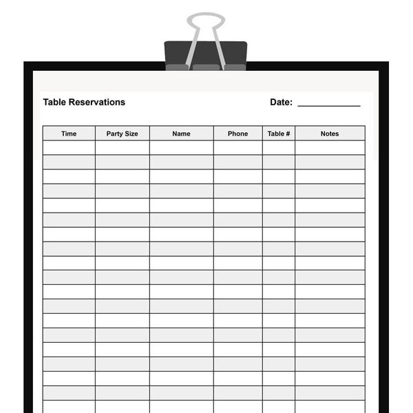 Printable Restaurant Table Reservation Form | Restaurant Guest Table Reservation in PDF & Word| Alternate row colors rows for Easy Reading