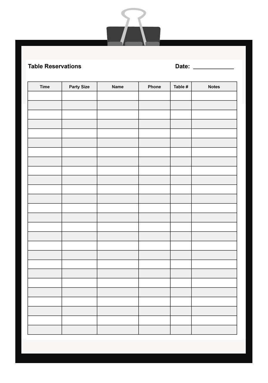 Printable Restaurant Table Reservation Form Restaurant Guest Table Reservation in PDF & Word Alternate Row Colors Rows for Easy Reading - Etsy