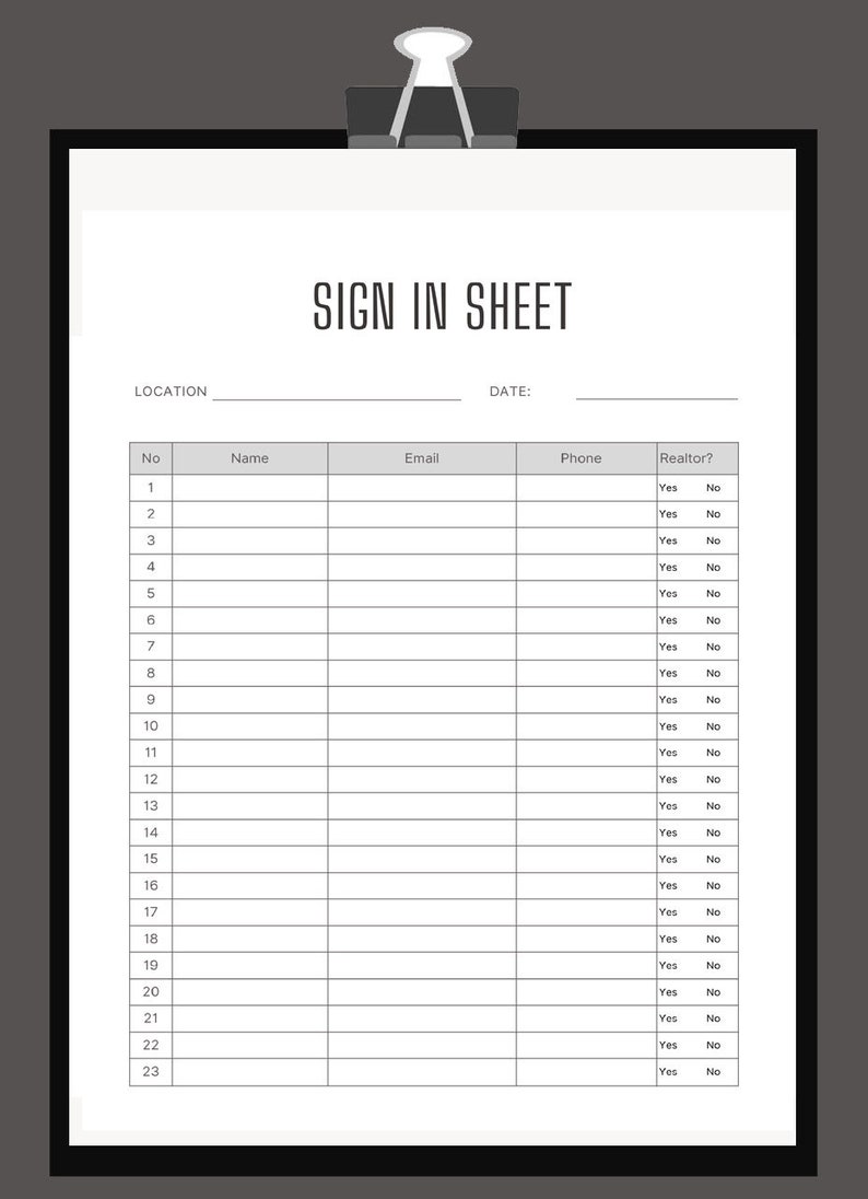 Realtor Open House Sign in Sheet Template, Instant Download Sign in ...