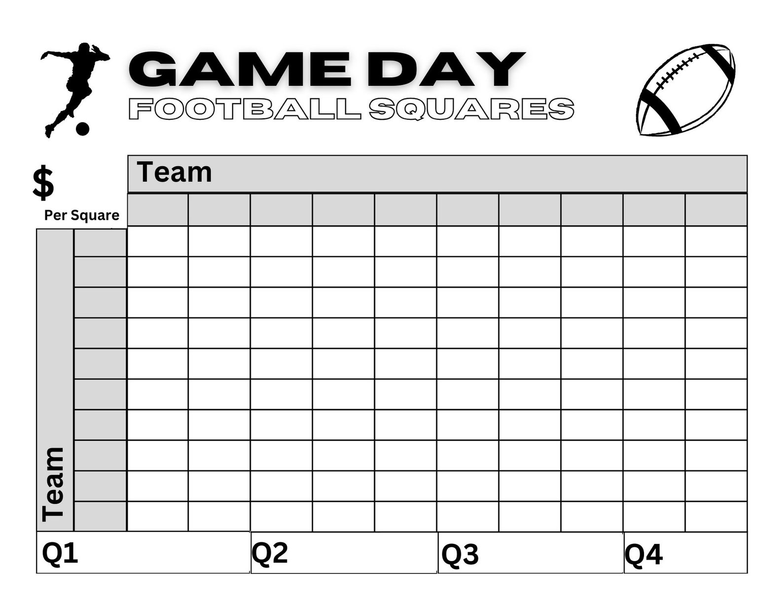 Printable Football Square Game Sheet Super Bowl Squares Template Letter Printable Football Square Game Sheet Super Bowl Squares Template Letter
