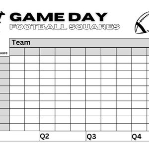 Hoja de juego de Football Square imprimible / Plantilla de cuadrados de Super Bowl / Tamaño carta en formatos PDF JPG y PNG / Fácil descarga e impresión