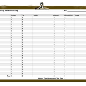 Rastreador de ingresos diarios del estilista imprimible / Tamaño carta PDF Descarga digital / Rastreador de ingresos del salón de belleza, productos de servicio y registro de consejos