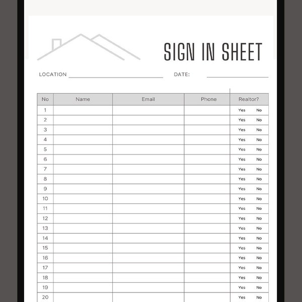 Realtor Open House Sign In Sheet Template, Instant Download Sign In Sheet, Printable Sign In sheet| Real Estate Open House Sign In Sheet