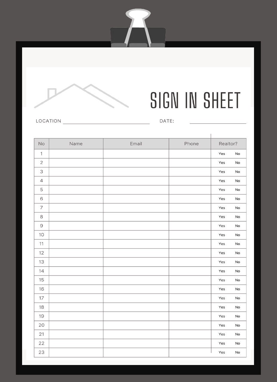 Realtor Open House Sign In Sheet Template, Instant Download Sign In Sheet, Printable Sign In sheet| Real Estate Open House Sign In Sheet