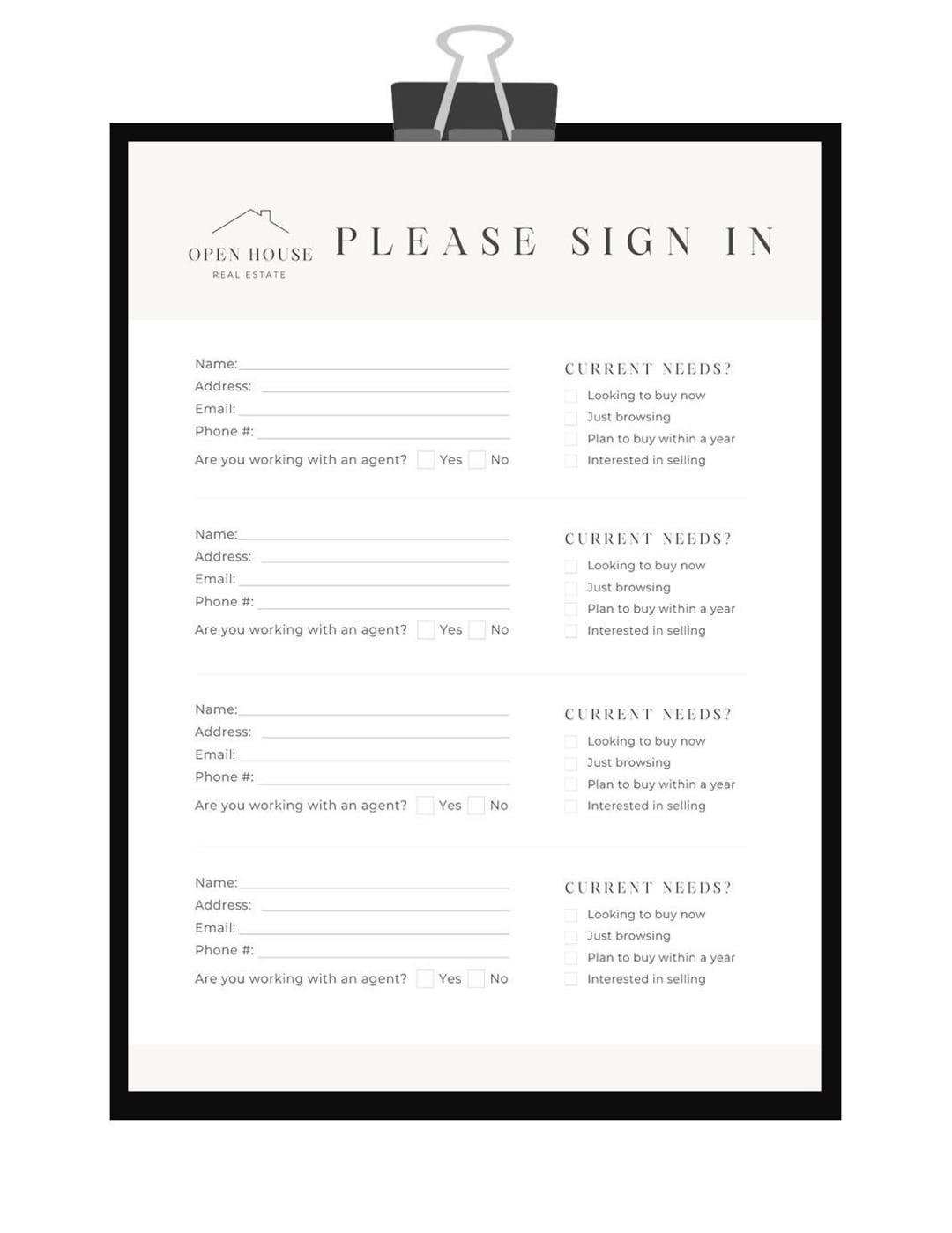 Realtor Open House Sign in Sheet Template, Instant Download Sign in ...