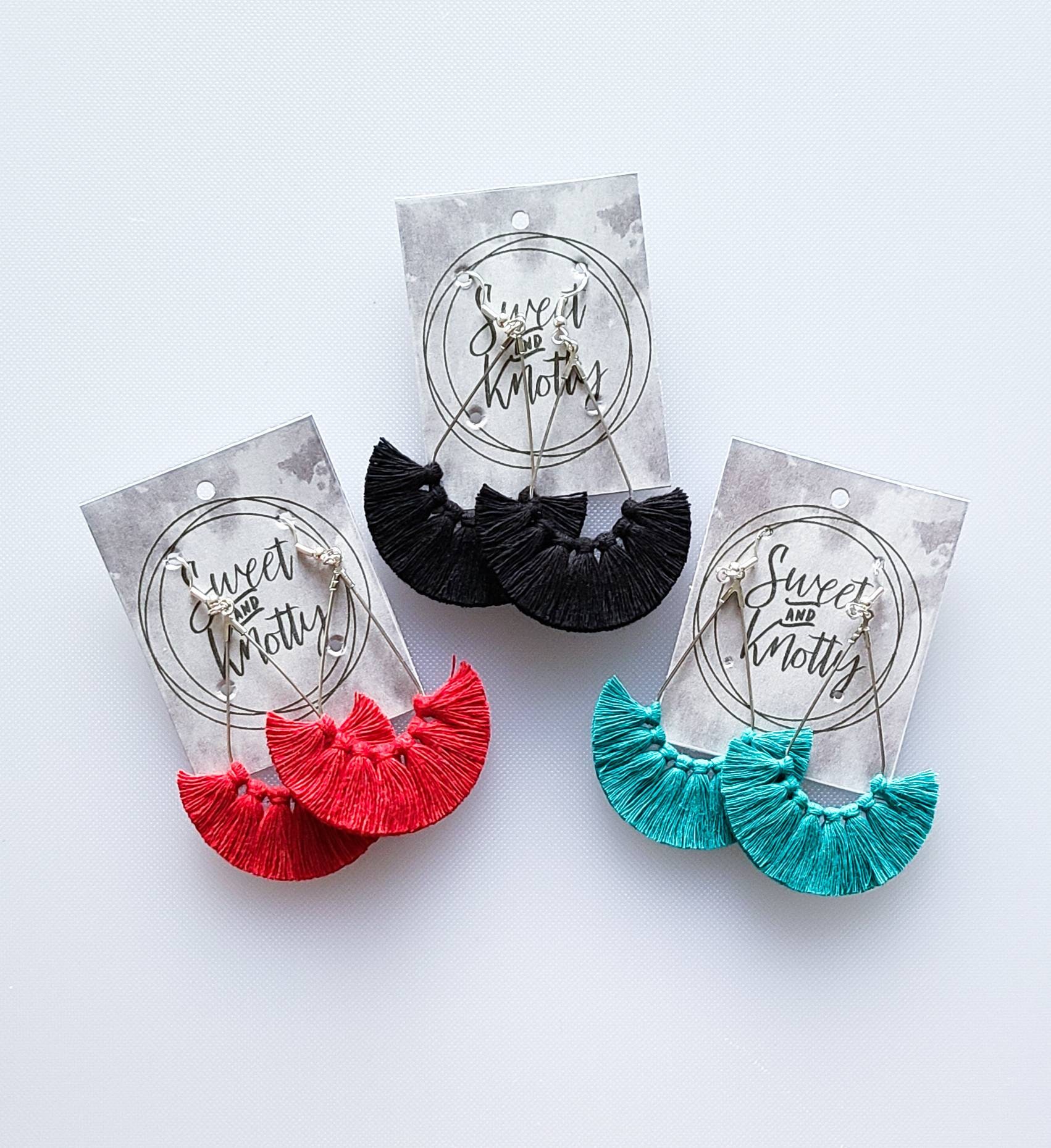 Teardrop macrame earrings | teardrop hoop earrings | macrame tassel e…