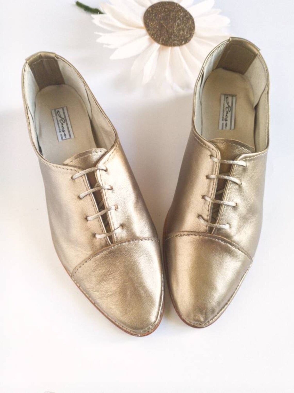 Oxford Shoes Women in Light Gold Colourhandmade Lace Up Flat - Etsy