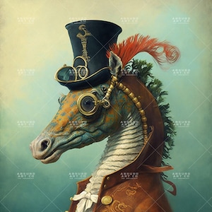 Eamon the Aristocrat Sea Horse, Absurd Oil Painting, AI-Generated Art, Print at Home, Instant Digital Download, Wall Art, 2:3 Ratio