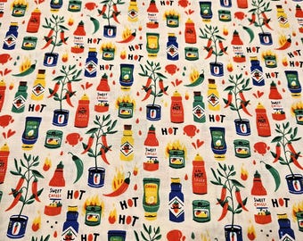 Hot Sauce & Pepper Print Fabric - 100% Cotton