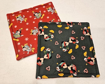Disney Mickey Mouse and Minnie Mouse Christmas reversible potholders, set of 2